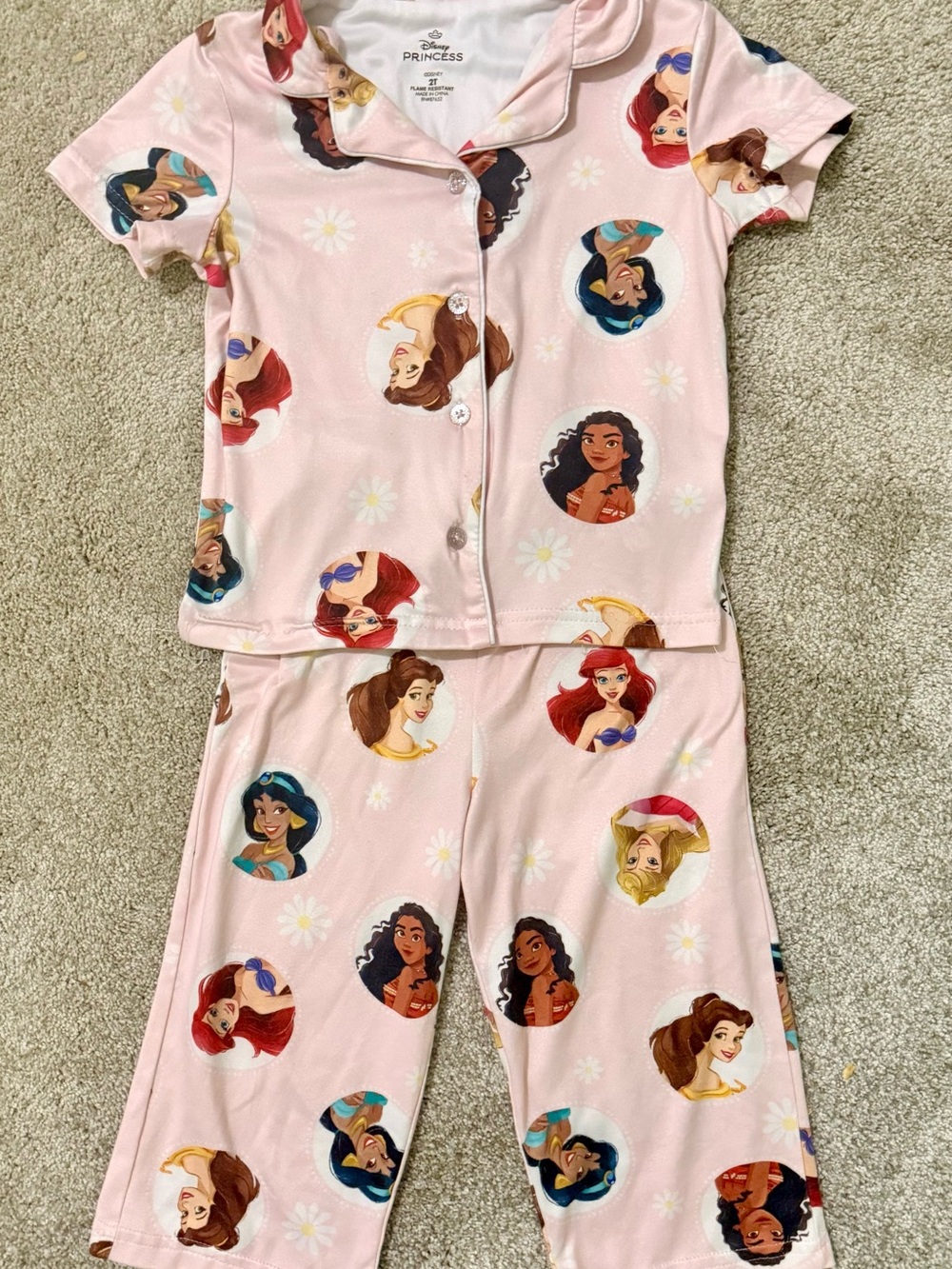 Disney Princess Pink Short-Sleeve Button Pajama Set